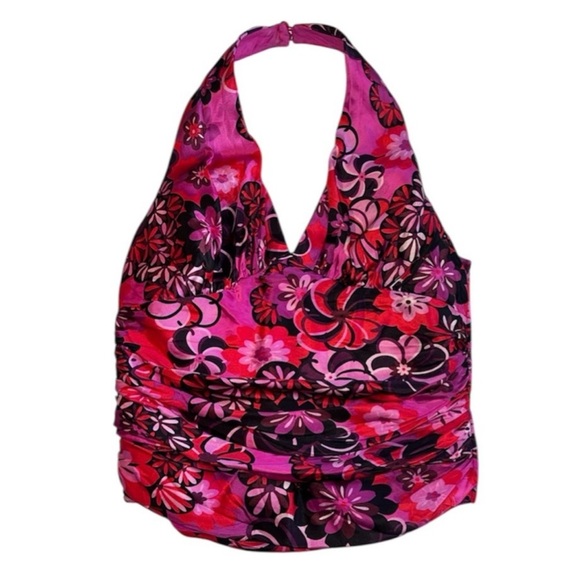 JS COLLECTIONS Pink Purple Floral Silk V-Neck Halter Top Ruched Blouse Women's 6 - Picture 16 of 16